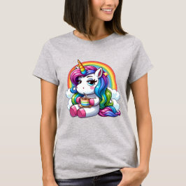 Unbeeindrucktes Einhorn, das unter einem Regenboge T-Shirt