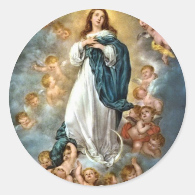 Unbefleckte Empfängnis von Maria Runder Aufkleber (Vorderseite)