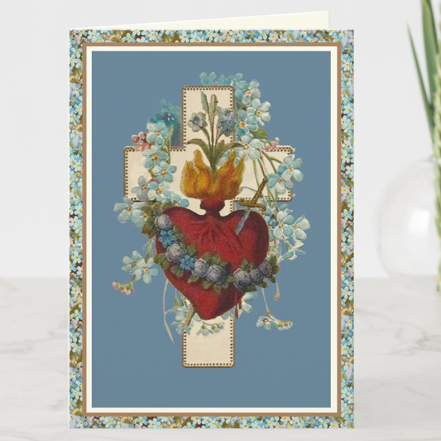 Unbefleckte Herz-Jungfrau Mary Floral Cross Karte (Von Creator hochgeladen)