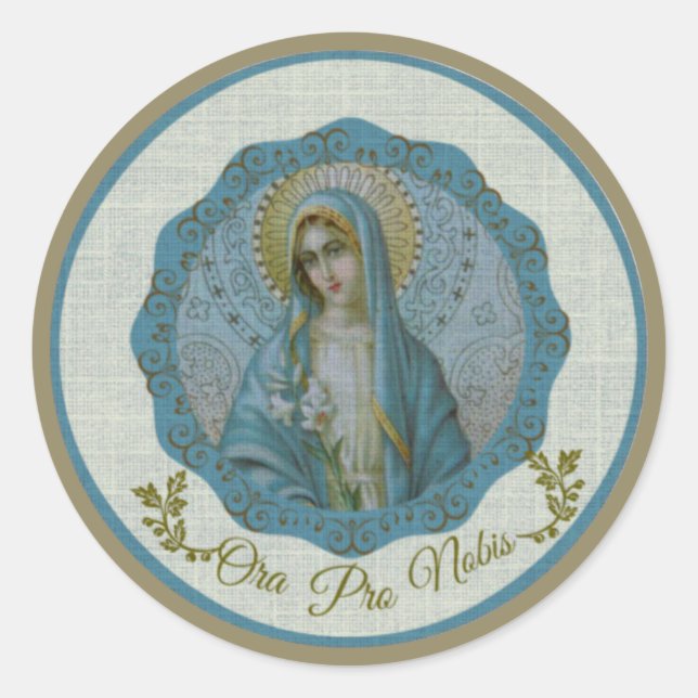 Unbefleckte Jungfrau Mary Vintag Textur-ähnlich Runder Aufkleber (Vorderseite)
