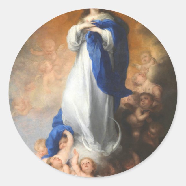 Unbefleckte Wahrnehmung von Jungfrau Mary Murillo Runder Aufkleber (Vorderseite)