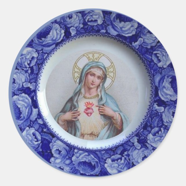 Unbeflecktes Herz Jungfrau Mary Blue Rose Runder Aufkleber (Vorderseite)