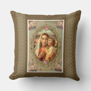 Unbeflecktes Herz Mary Child Jesus Rosenkranz Rose Kissen