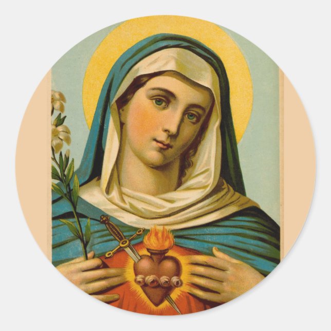 Unbeflecktes Herz Mary Unsere Lady of Traurows Sch Runder Aufkleber (Vorderseite)