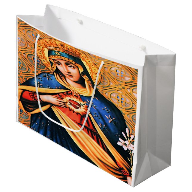 Unbeflecktes Herz von Maria Große Geschenktüte (Vorderseite Schrägansicht)