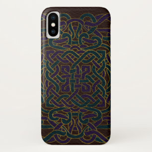 Unbegrenztes keltisches Knoten-Muster auf Leder iPhone X Hülle