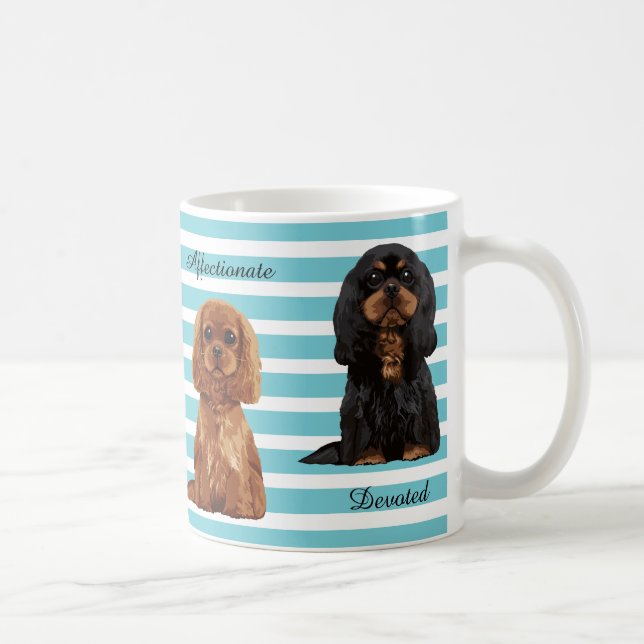 Unbekümmerte Königcharles Spaniel-illustrierte Kaffeetasse (Rechts)