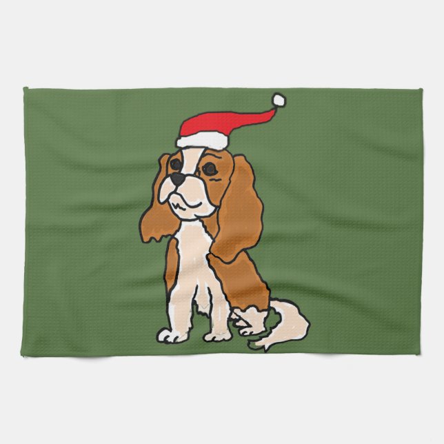 Unbekümmerte Königcharles Spaniel-Weihnachtskunst Geschirrtuch (Horizontal)