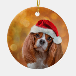Unbekümmerter Königcharles Spaniel im roten Hut Keramik Ornament