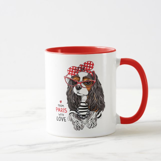 Unbekümmerter Königcharles Spaniel von Paris mit Tasse (Rechts)