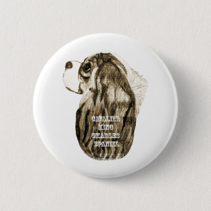 Unbekümmertes Königcharles Spaniel-Antiken-Profi Button