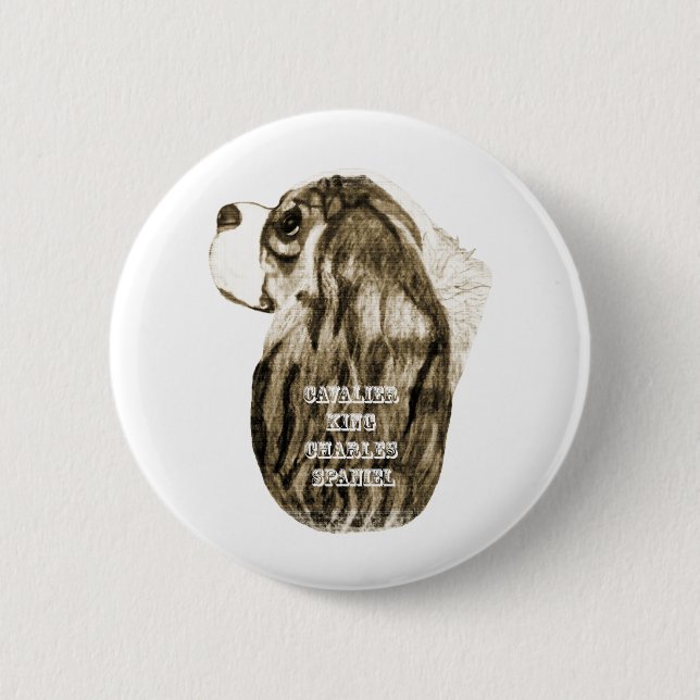 Unbekümmertes Königcharles Spaniel-Antiken-Profil Button (Vorderseite)