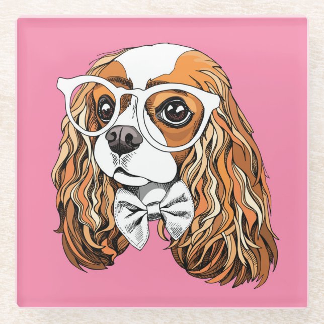 Unbekümmertes Königcharles Spaniel-Porträt Glasuntersetzer (Vorderseite)