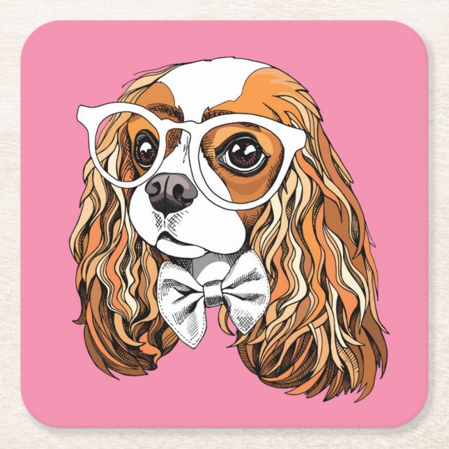 Unbekümmertes Königcharles Spaniel-Porträt Rechteckiger Pappuntersetzer (Vorderseite)