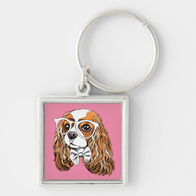 Unbekümmertes Königcharles Spaniel-Porträt Schlüsselanhänger (Vorne)