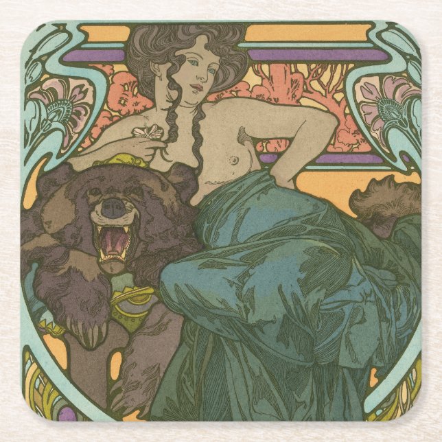Unbenannt nach Alphonse Mucha (1902) Rechteckiger Pappuntersetzer (Vorderseite)