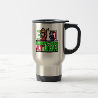 Unbesiegt in der lokalen Kaffee-Tasse Reisebecher