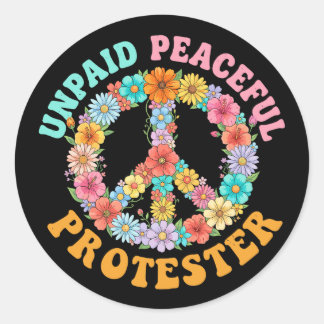 Unbezahlter friedlicher Protest Blumenfriedenszeic Runder Aufkleber