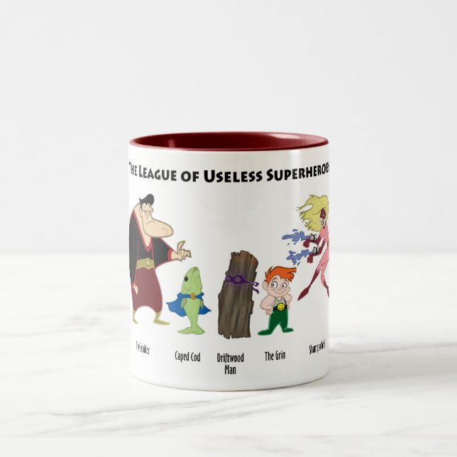 Unbrauchbare Superheroes-Tasse Zweifarbige Tasse (Mittel)