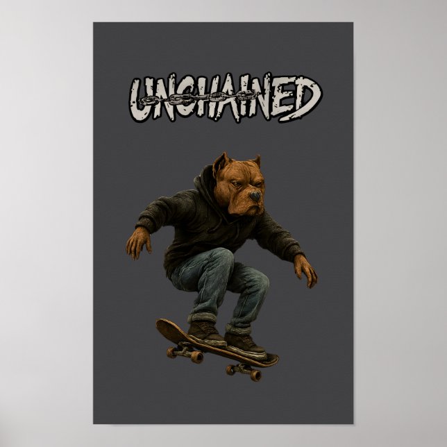 Unchained Skater Pitbull Graphic Art Skateboarding Poster (Vorne)