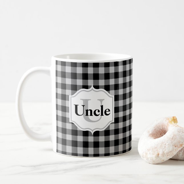 Uncle Classic Black Gray Buffalo Kariert Kaffeetasse (Mit Donut)