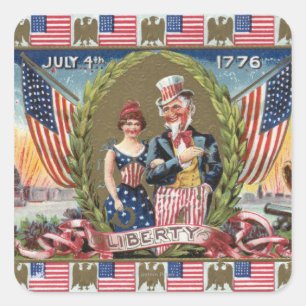 Uncle Sam and Lady Liberty Quadratischer Aufkleber