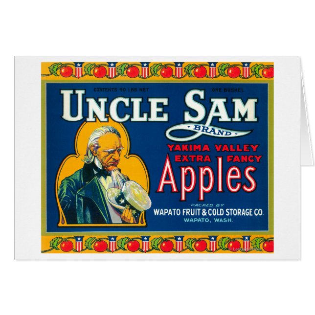 Uncle Sam Apple Label (blau) - Wapato, WA (Vorderseite (Horizontal))