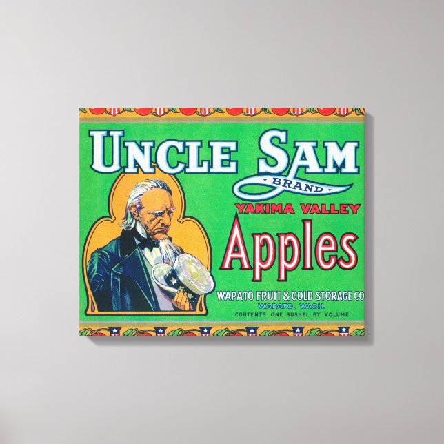 Uncle Sam Apple Label (grün) - Wapato, WA Leinwanddruck (Vorderseite)