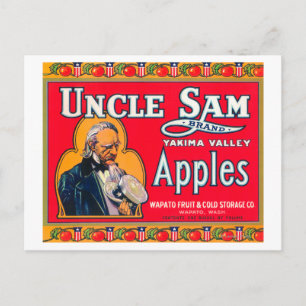 Uncle Sam Apple Label (rot) - Wapato, WA Postkarte