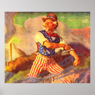 Uncle Sam aus den 40er Jahren rollt sich den Ärmel Poster