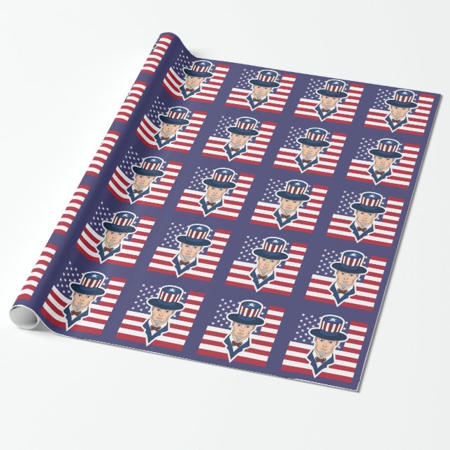 Uncle Sam Cartoon Wrapping Paper Geschenkpapier (Ungerollt)