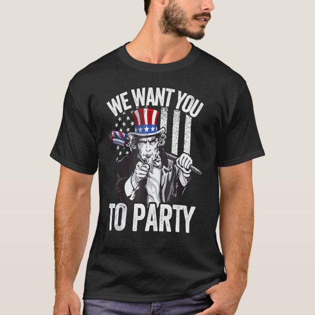 Uncle Sam Firework 4. Juli Men American USA F T-Shirt (Vorderseite)