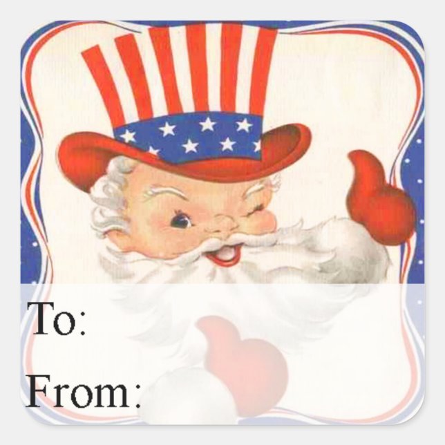 Uncle Sam Klaus Vintager Weihnachtsgeschenk-Umbau Quadratischer Aufkleber (Vorderseite)