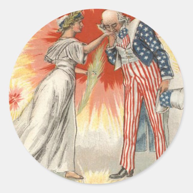 Uncle Sam Lady Liberty US Flag Feuerwerk Runder Aufkleber (Vorderseite)