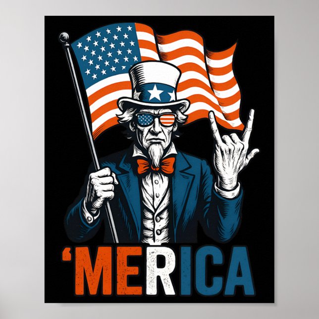 Uncle Sam Merica Rock Funny 4. Juli American F Poster (Vorne)