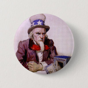 Uncle Sam Mit einem leeren Fiskus Button