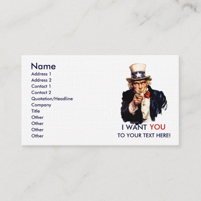 Uncle Sam Personalisierte Geschäfts-Karten Visitenkarte (Vorderseite)