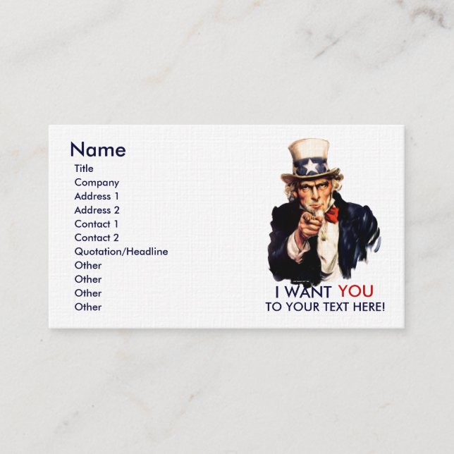 Uncle Sam Personalisierte Geschäfts-Karten Visitenkarte (Vorderseite)