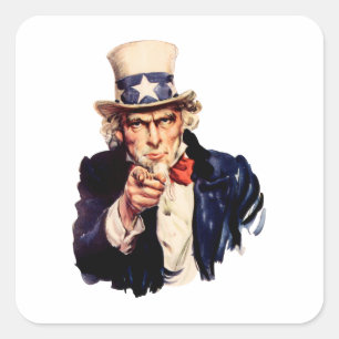 Uncle Sam pointet seinen Finger Quadratischer Aufkleber