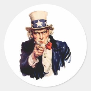 Uncle Sam pointet seinen Finger Runder Aufkleber