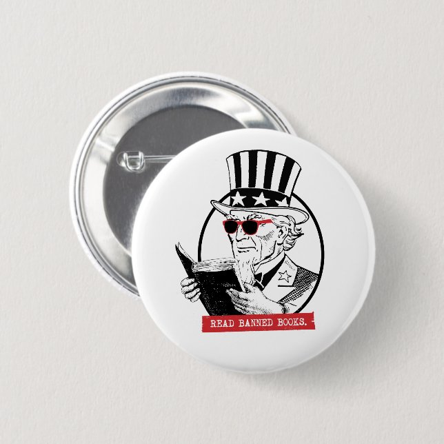 Uncle Sam Reads Banned Books Button (Vorne & Hinten)