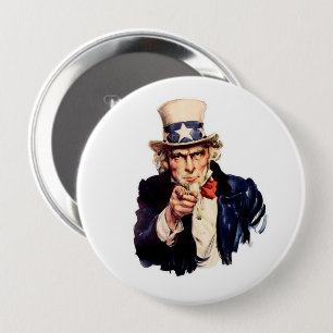 UNCLE SAM RED WHUE BLUE PATRIOTIC BUTTON