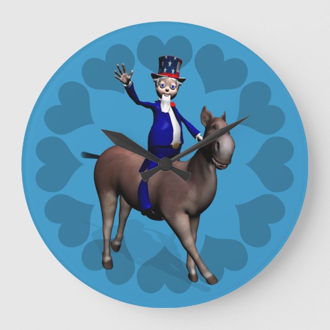 Uncle Sam Riding On Donkey Große Wanduhr (Vorderseite)