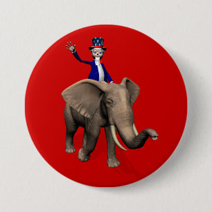 Uncle Sam Riding on Elephant Button