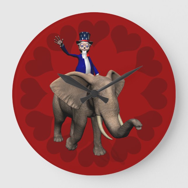 Uncle Sam Riding On Elephant Große Wanduhr (Vorderseite)