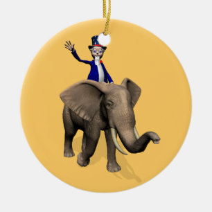 Uncle Sam Riding on Elephant Keramikornament