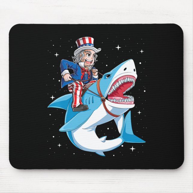 Uncle Sam Riding Shark T Shirt 4. Juli Kids BO Mousepad (Vorne)