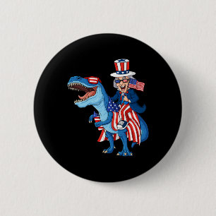 Uncle Sam riding T Rex 4. Juli Jungs Mädchen Kinde Button