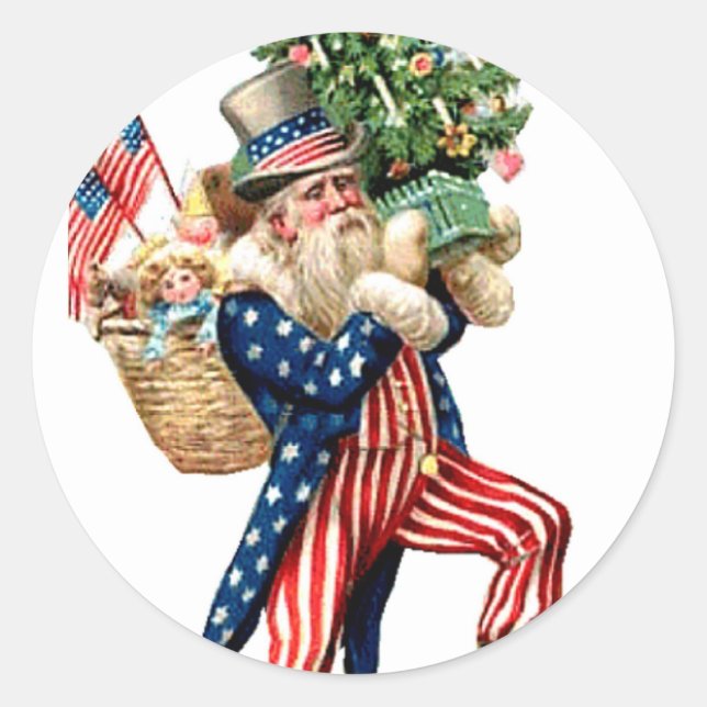 Uncle Sam Santa Claus Christmas Runder Aufkleber (Vorderseite)