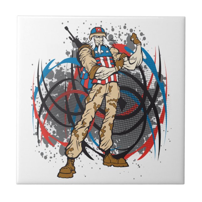 Uncle Sam Stammes- Tarnungs-Jäger-Schädel Fliese (Vorderseite)